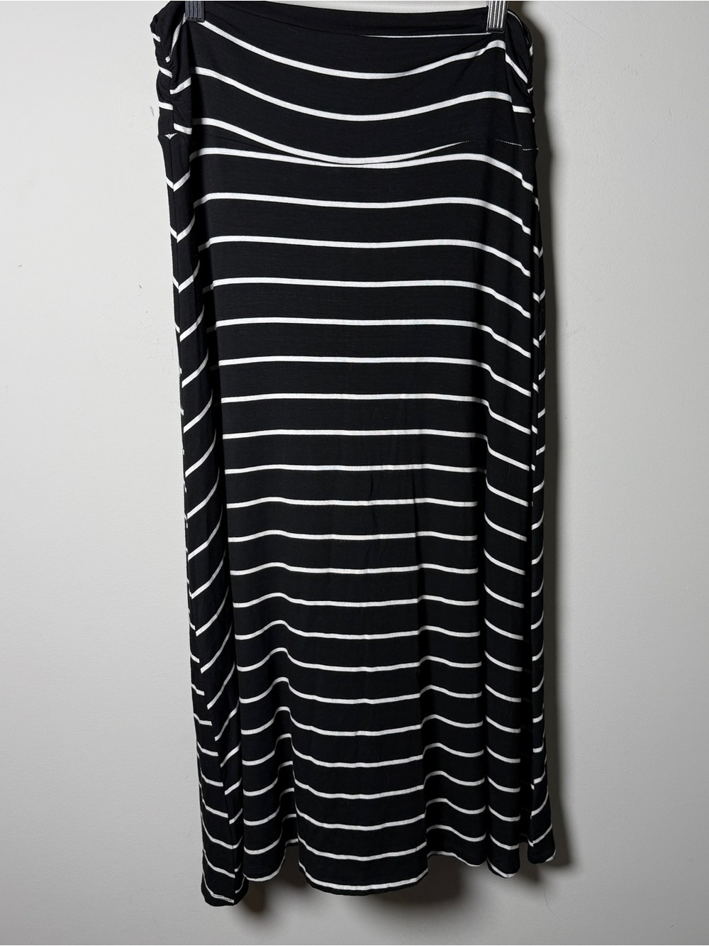 Bobeau Black White Striped Foldover Maxi Skirt Jersey Knit Minimalist Size L